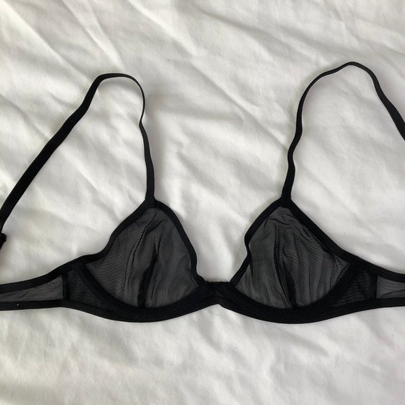 New Free People Black Sheer Mesh Triangle Underwire Bra, Size 32B - Picture 13 of 16